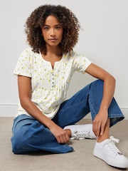 Amarillo - M&Co Short Sleeve 100% Cotton Henley Top - Imagen 1 de 5