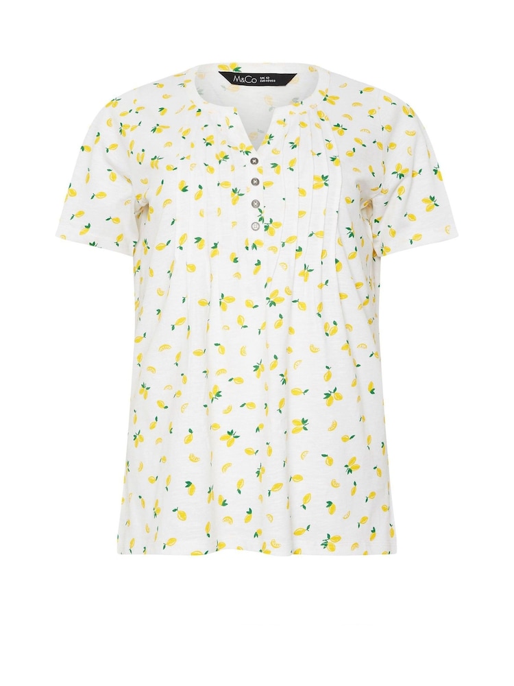 Amarillo - M&Co Short Sleeve 100% Cotton Henley Top - Imagen 5 de 5
