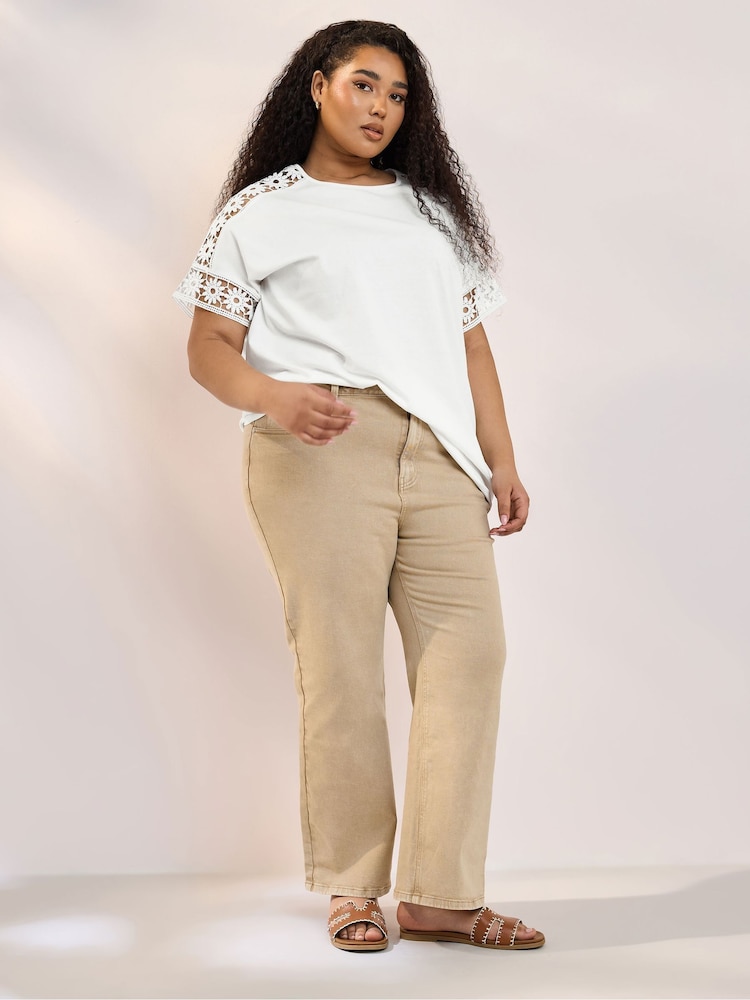 Blanco - Yours Curve Boxy Crochet Insert 100% Cotton T-Shirt - Imagen 2 de 4 Blanco - Yours Curve Boxy Crochet Insert 100% Cotton T-Shirt - Imagen 2 de 4
