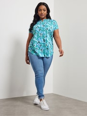 Yours Curve Blue Floral Burn Out Top - Image 3 of 5