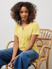 Amarillo claro - M&Co Short Sleeve 100% Cotton Henley Top - Imagen 1 de 5