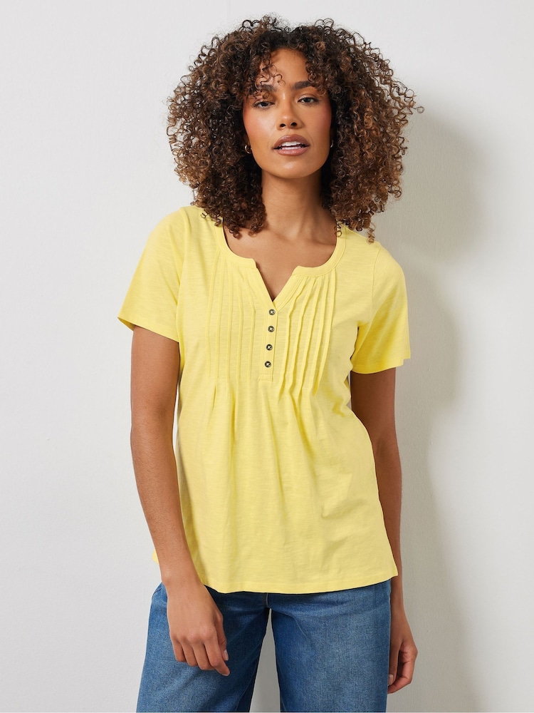 Amarillo claro - M&Co Short Sleeve 100% Cotton Henley Top - Imagen 2 de 5