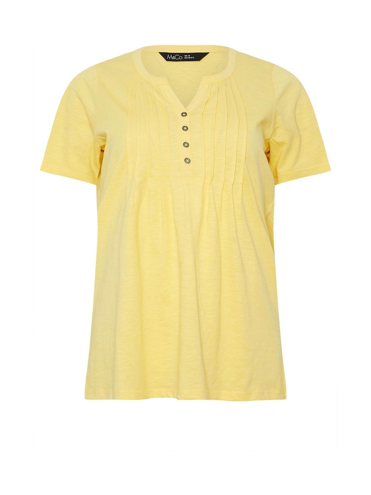 Amarillo claro - M&Co Short Sleeve 100% Cotton Henley Top - Imagen 5 de 5