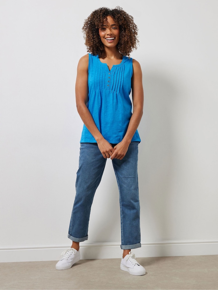 أزرق زاهي - Sleeveless 100% Cotton Henley Vest - صورة 2 من 5