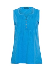 أزرق زاهي - Sleeveless 100% Cotton Henley Vest - صورة 5 من 5