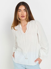 Long Tall Sally White Dobby Tie Neck 100% Cotton Blouse - Image 1 of 6