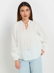 Long Tall Sally White Dobby Tie Neck 100% Cotton Blouse - Image 2 of 6