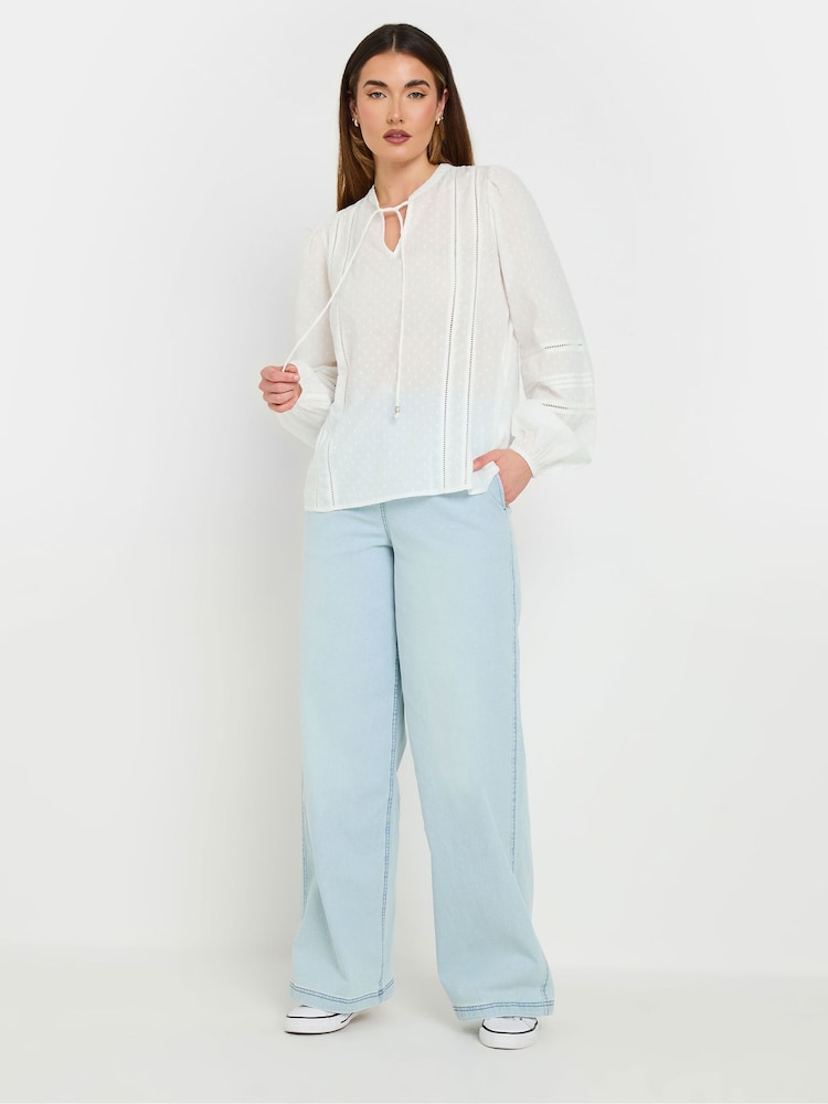 Long Tall Sally White Dobby Tie Neck 100% Cotton Blouse - Image 3 of 6