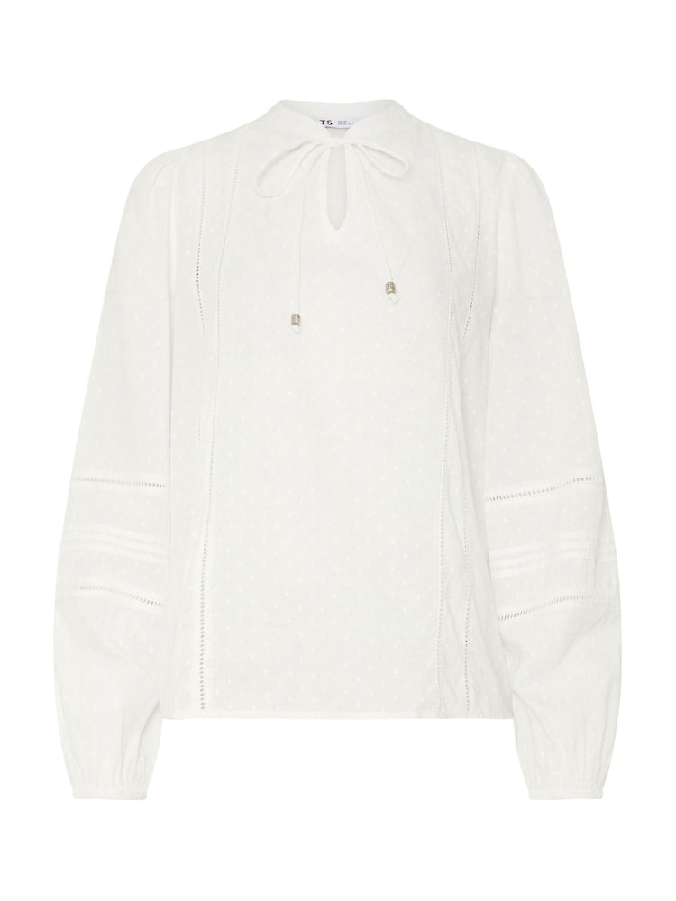 Long Tall Sally White Dobby Tie Neck 100% Cotton Blouse - Image 6 of 6