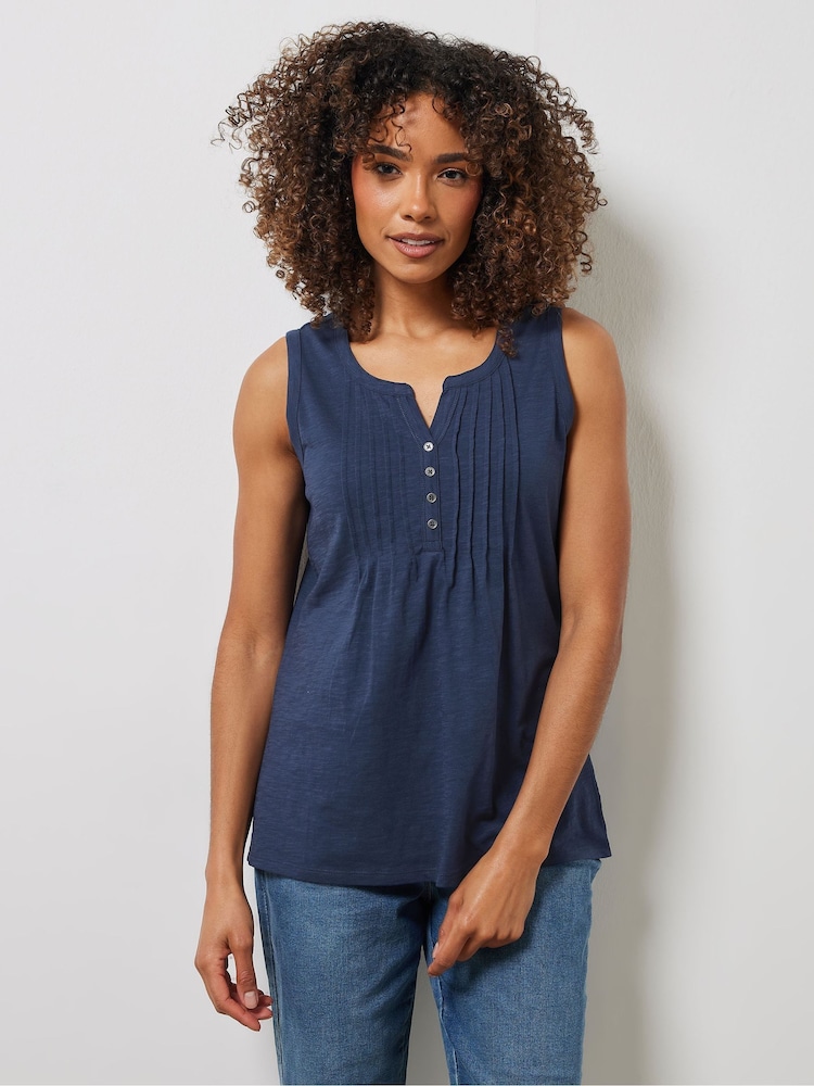 M&Co Blue Sleeveless 100% Cotton Henley Vest - Image 2 of 5