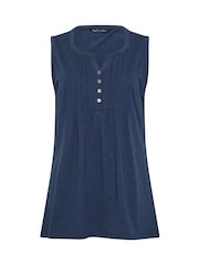 M&Co Blue Sleeveless 100% Cotton Henley Vest - Image 5 of 5