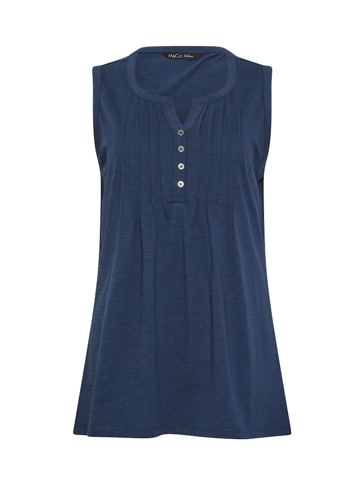 M&Co Blue Sleeveless 100% Cotton Henley Vest - Image 5 of 5