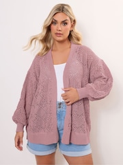 rožnata - Yours Curve Diamond Stitch Balloon Cardigan - Slika 1 iz 6