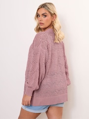 rožnata - Yours Curve Diamond Stitch Balloon Cardigan - Slika 3 iz 6