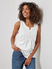 أبيض - Sleeveless 100% Cotton Henley Vest - صورة 1 من 5