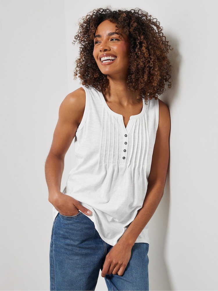 أبيض - Sleeveless 100% Cotton Henley Vest - صورة 1 من 5