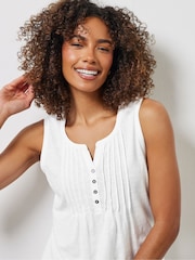 أبيض - Sleeveless 100% Cotton Henley Vest - صورة 4 من 5