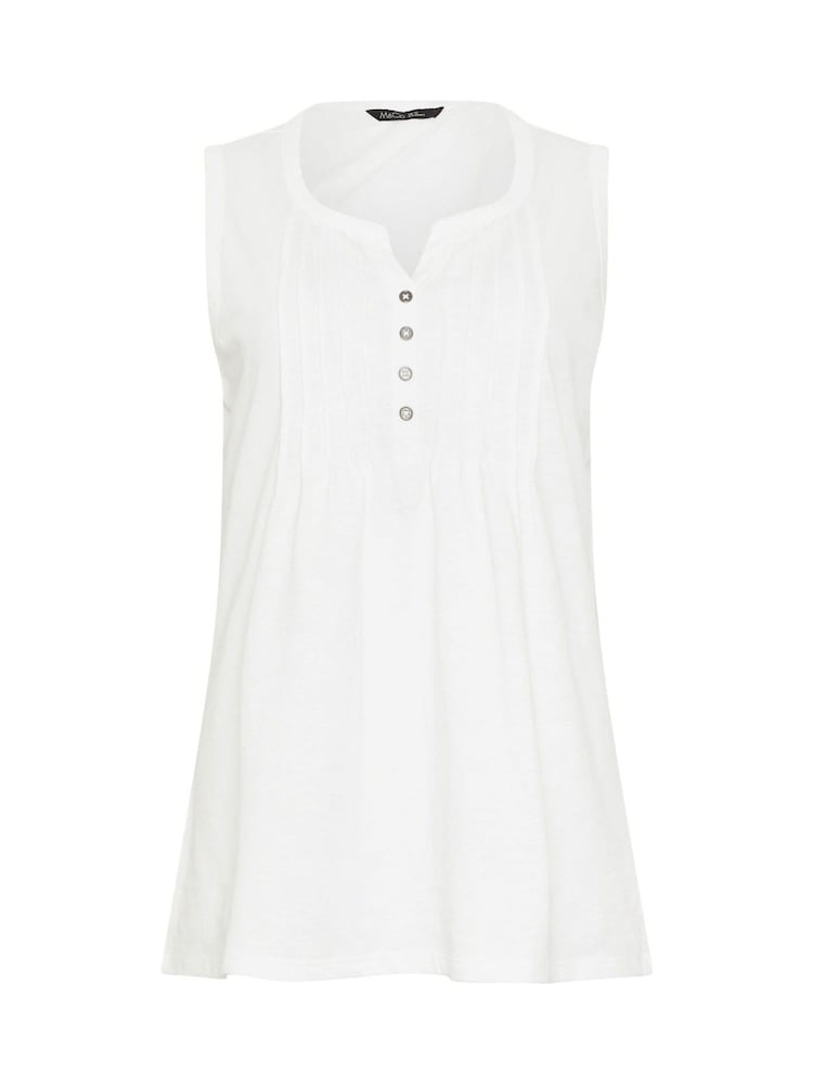 أبيض - Sleeveless 100% Cotton Henley Vest - صورة 5 من 5
