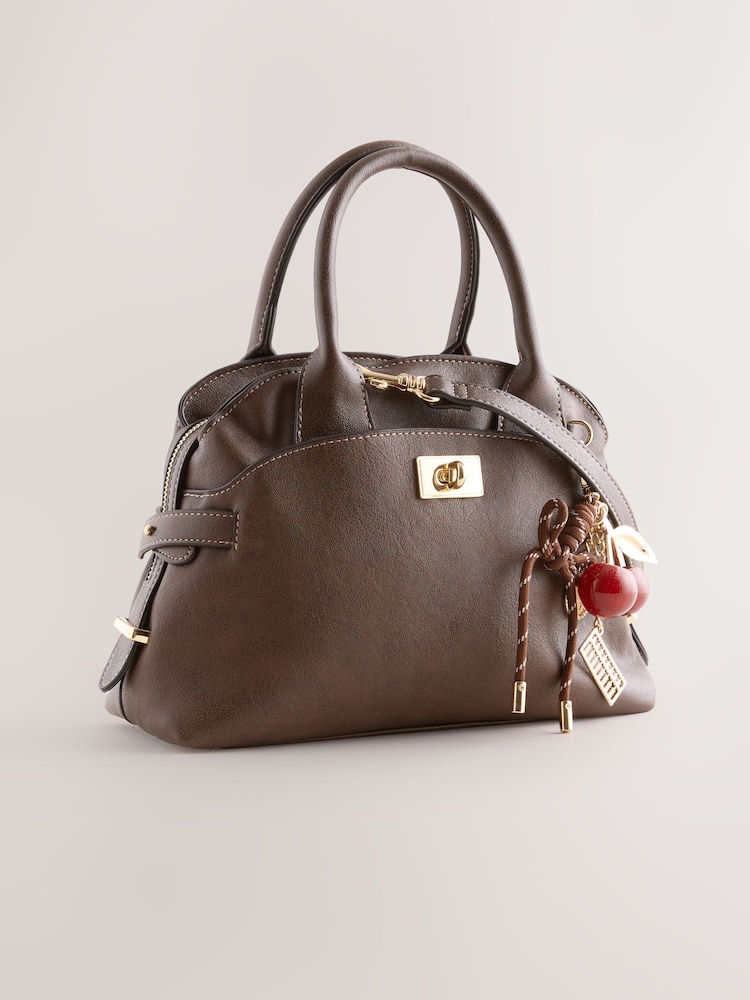 Chocolate Brown Mini Hand Held Bag with Charms - Image 1 of 5