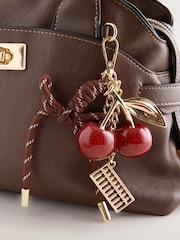 Chocolate Brown Mini Hand Held Bag with Charms - Image 3 of 5