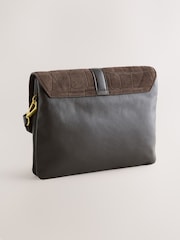 Chocolate Brown Leather Croc Effect Cross-Body Bag - Image 2 of 10