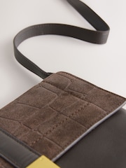 Chocolate Brown Leather Croc Effect Cross-Body Bag - Image 5 of 10