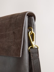 Chocolate Brown Leather Croc Effect Cross-Body Bag - Image 6 of 10