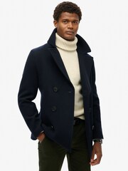 Superdry Blue Merchant Wool Pea Coat - Image 1 of 6