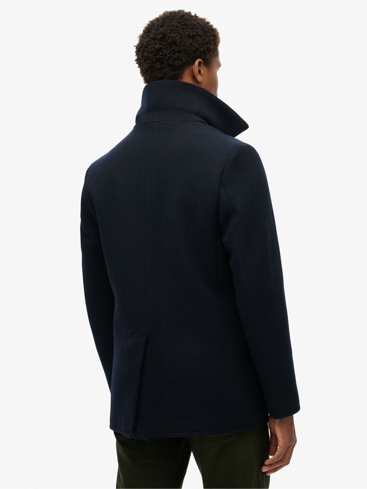 Superdry Blue Merchant Wool Pea Coat - Image 2 of 6