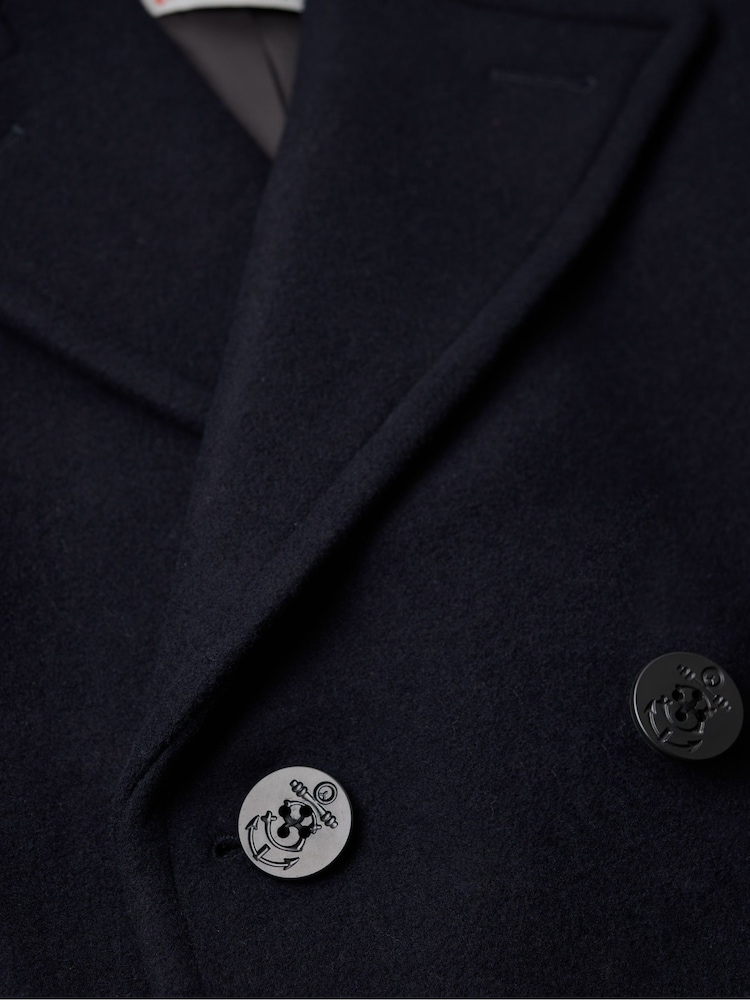 Superdry Blue The Merchant Store - Wool Pea Coat - Image 6 of 6 Superdry Blue The Merchant Store - Wool Pea Coat - Image 6 of 6