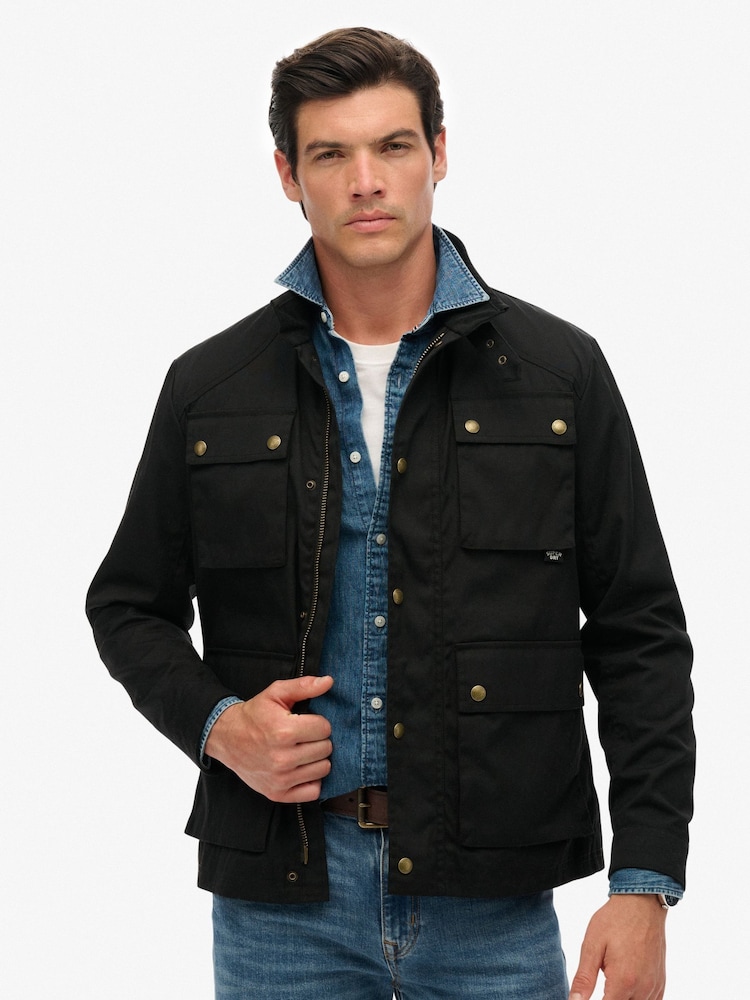 Superdry Black Merchant Wax Racer Jacket - Image 1 of 7