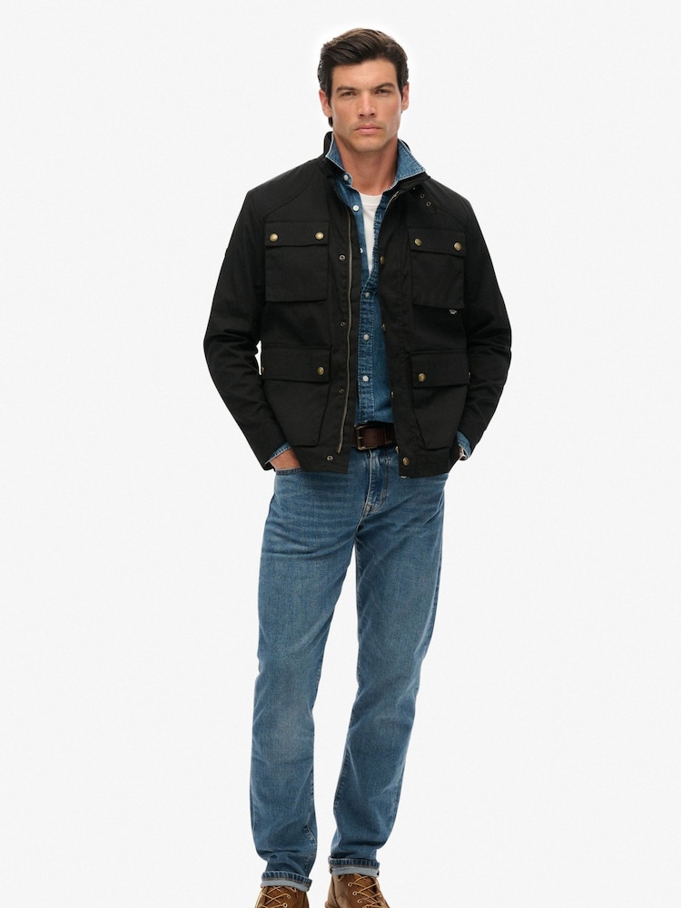 Superdry Black Merchant Wax Racer Jacket - Image 2 of 7