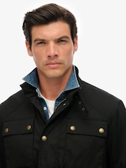 Superdry Black Merchant Wax Racer Jacket - Image 3 of 7