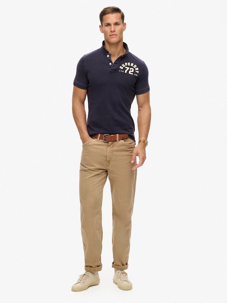 Superdry Blue Vintage Athletic 100% Cotton Polo Shirt - Image 1 of 5