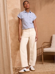 Love & Roses Blue Stripe Printed Roll Sleeve Shirt - Image 3 of 4