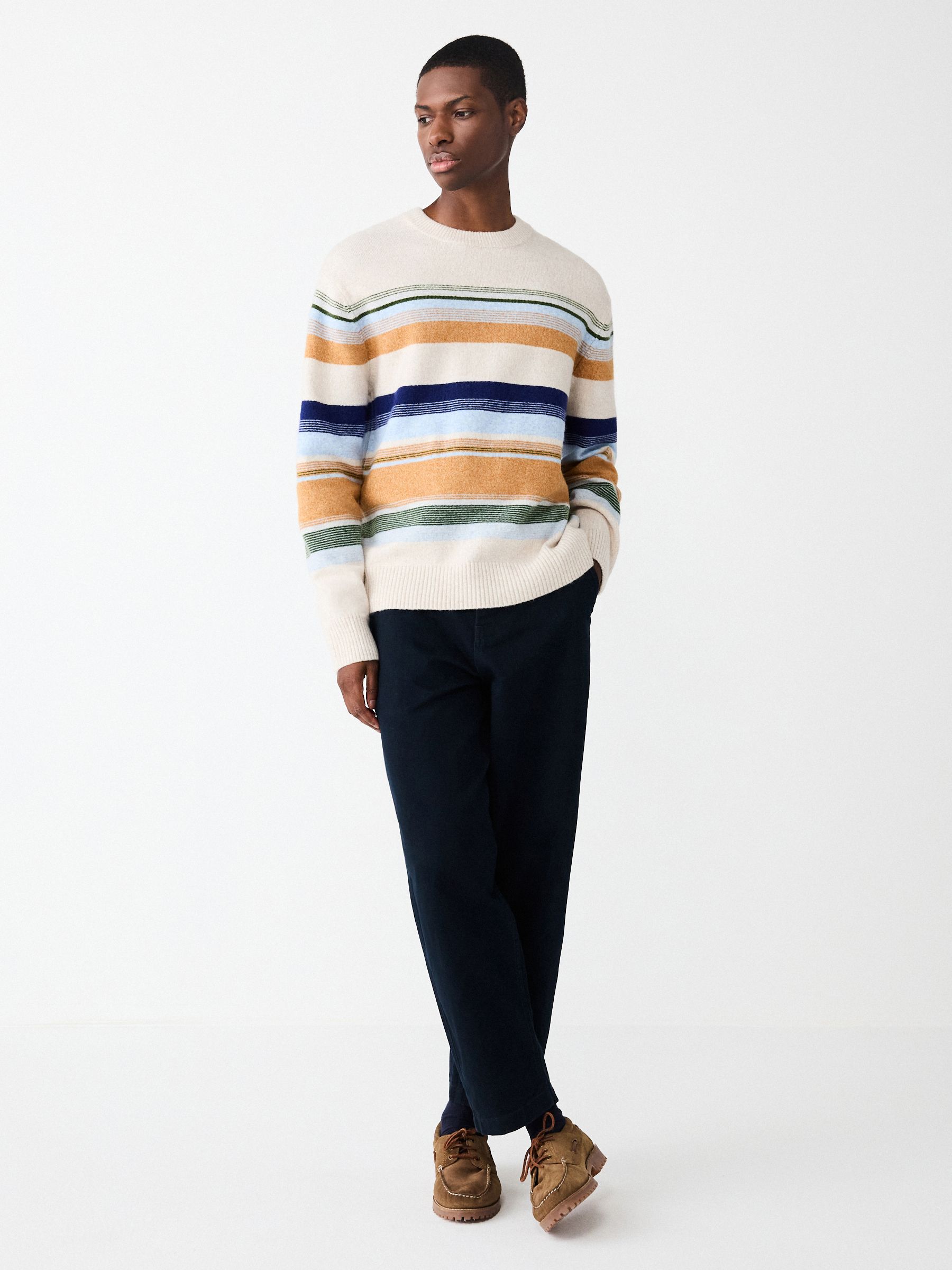 Buy Ecru White Regular Fit Cosy Stripe Crew Jumper with Wool from
