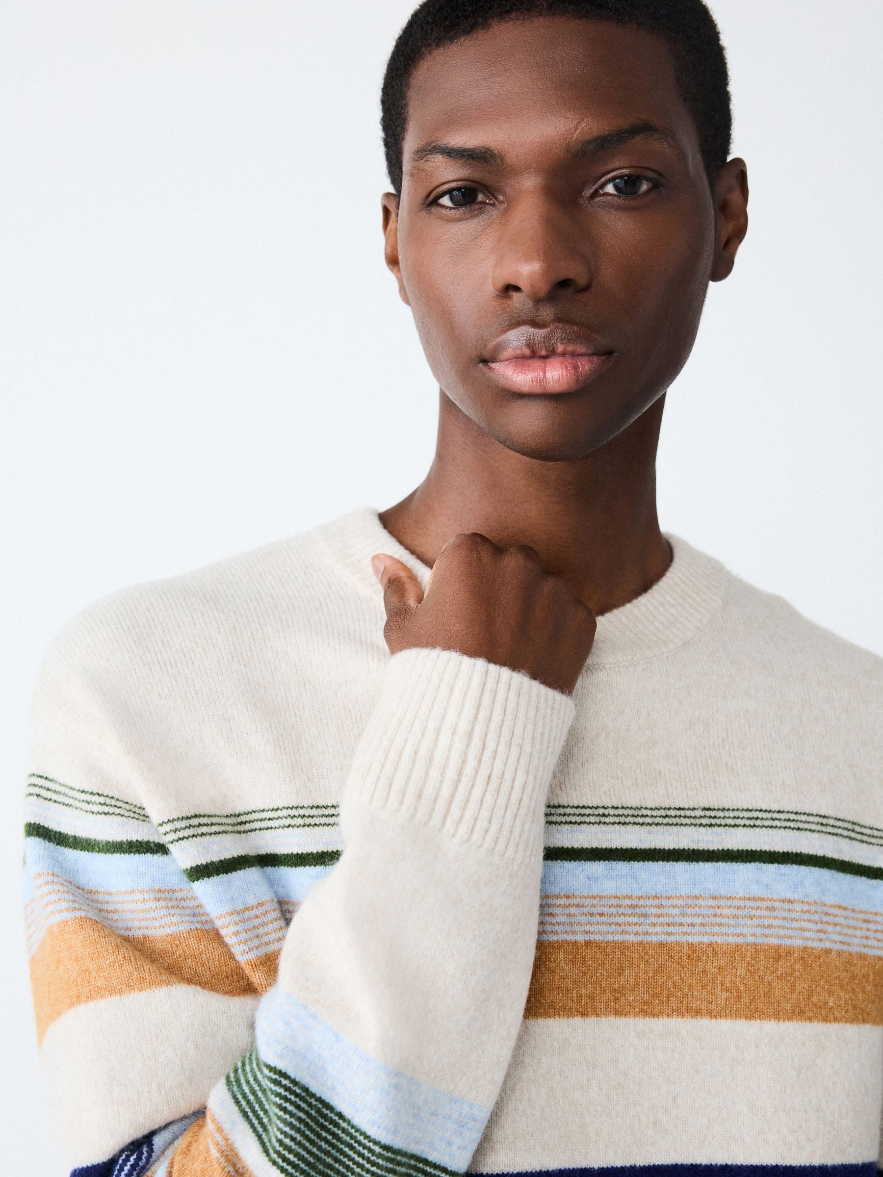 Buy Ecru White Regular Fit Cosy Stripe Crew Jumper with Wool from