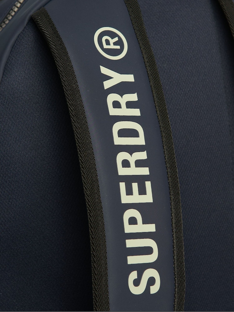 Superdry Navy Blue Tarp Embroidered Double Zip Rucksack - Image 6 of 6 Superdry Navy Blue Tarp Embroidered Double Zip Rucksack - Image 6 of 6