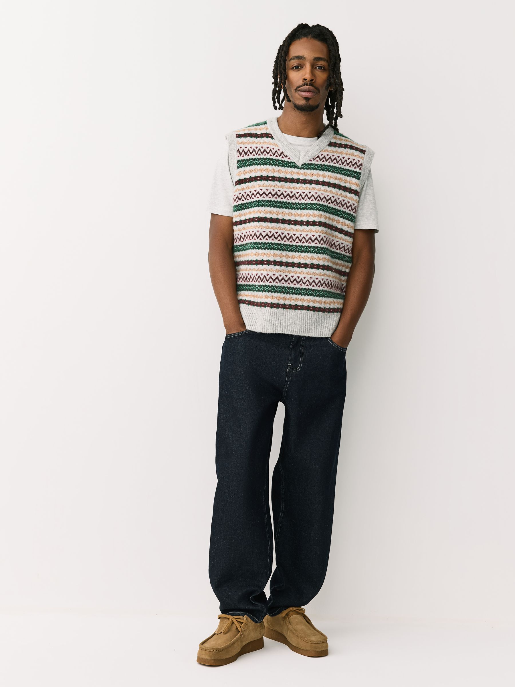 ナイジェルケーボン　FAIRISLE V-NECK VEST サイズ50 Buy Light Grey Multi Relaxed Fit Fairisle Pattern Knitted V-Neck