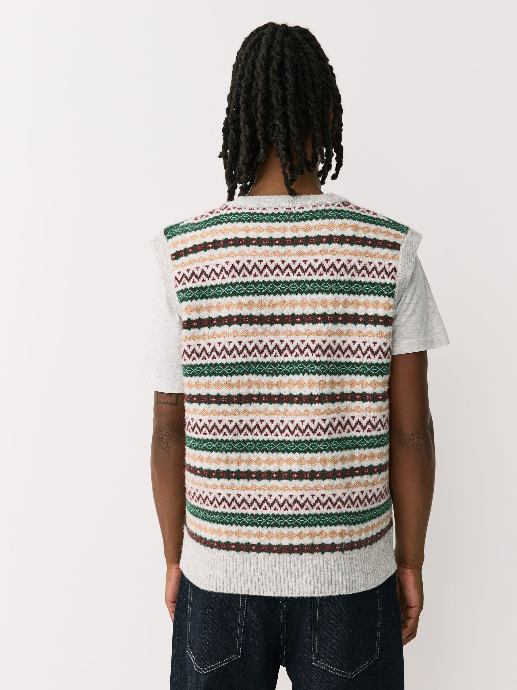 ナイジェルケーボン　FAIRISLE V-NECK VEST サイズ50 Buy Light Grey Multi Relaxed Fit Fairisle Pattern Knitted V-Neck