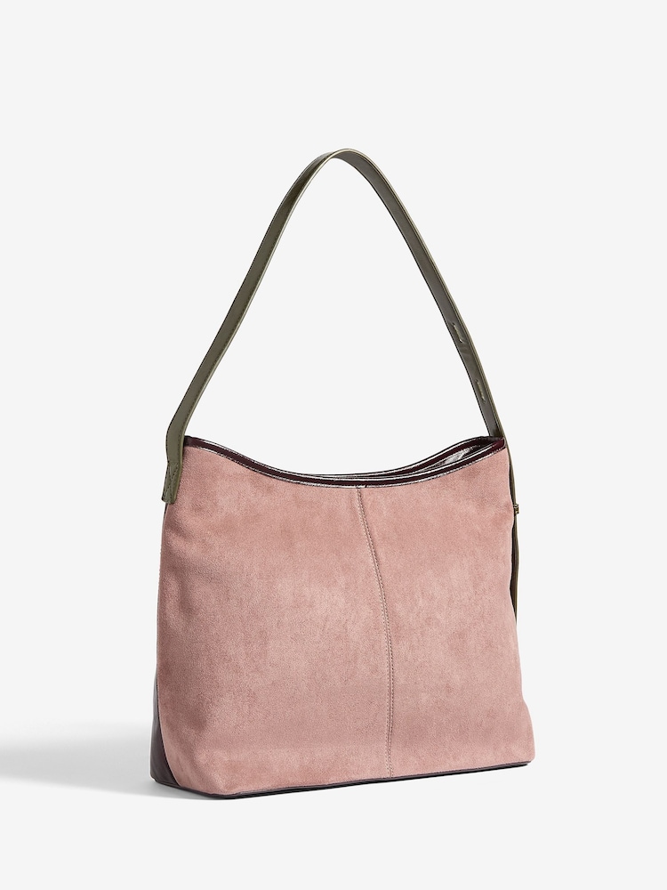 Burgandy and Green - Love & Roses Mixed Material Slouchy Tote Bag - صورة 2 من 5