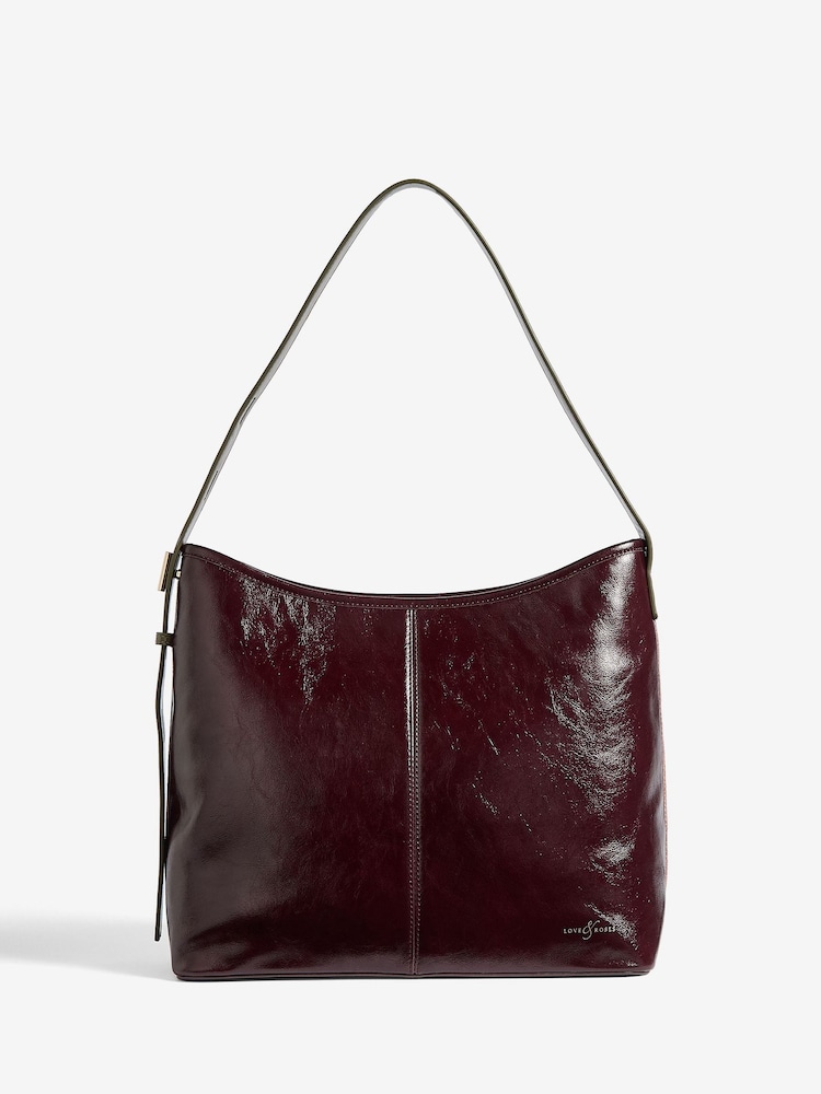 Burgandy and Green - Love & Roses Mixed Material Slouchy Tote Bag - صورة 5 من 5