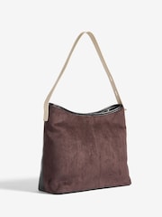 أسود وبني فاتح - Love & Roses Mixed Material Slouchy Tote Bag - صورة 2 من 5