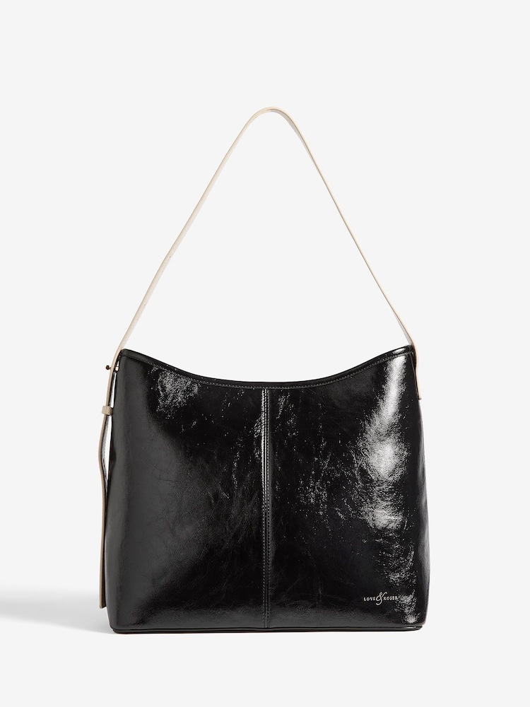أسود وبني فاتح - Love & Roses Mixed Material Slouchy Tote Bag - صورة 5 من 5