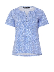 M&Co Blue Petite Short Sleeve 100% Cotton Henley Top - Image 5 of 5