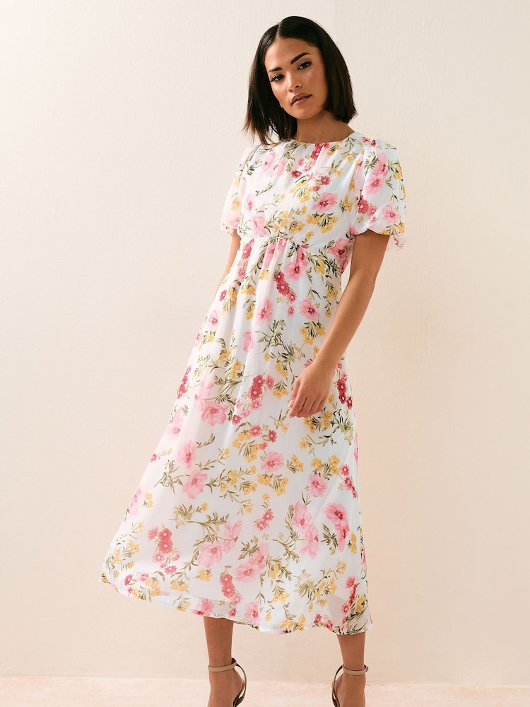 PixieGirl Petite Pink Chiffon Tie Back Midi Dress - Image 2 of 6