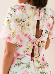 PixieGirl Petite Pink Chiffon Tie Back Midi Dress - Image 5 of 6