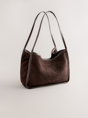Chocolate Brown Leather Weave Shoulder Bag - Image 1 of 5