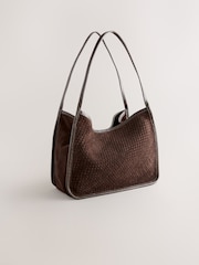 Chocolate Brown Leather Weave Shoulder Bag - Image 2 of 5