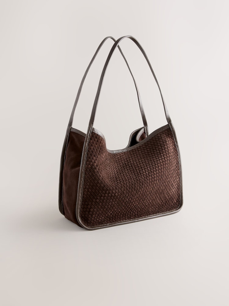Chocolate Brown Leather Weave Shoulder Bag - Image 2 of 5